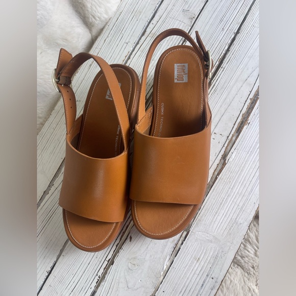 Fitflop Pilar Tan Leather Back Strap Platform Chunky Heel Mule Sandals Sz 8 - Picture 15 of 15